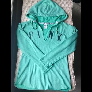 Pink green XS hooded vneck sweatshirt